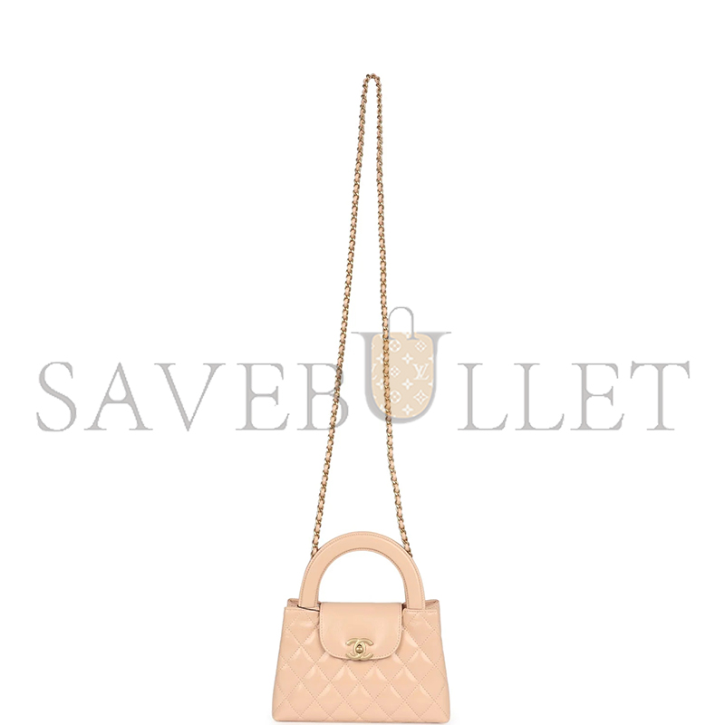 CHANEL MASTER KELLY SHOPPER BEIGE SHINY AGED CALFSKIN BRUSHED GOLD HARDWARE AS4416 (19*13*7cm)